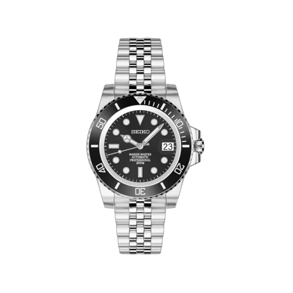 Seiko Mod Submariner Black Ceramic Bezel Marine Master Automatic Diver Watch