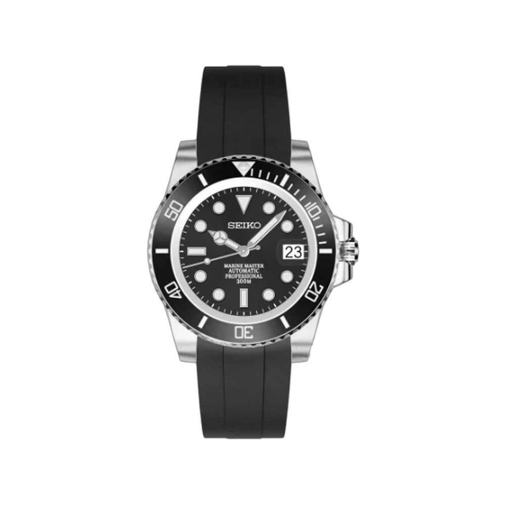 Seiko Mod Submariner Black Ceramic Bezel Marine Master Automatic Diver Watch