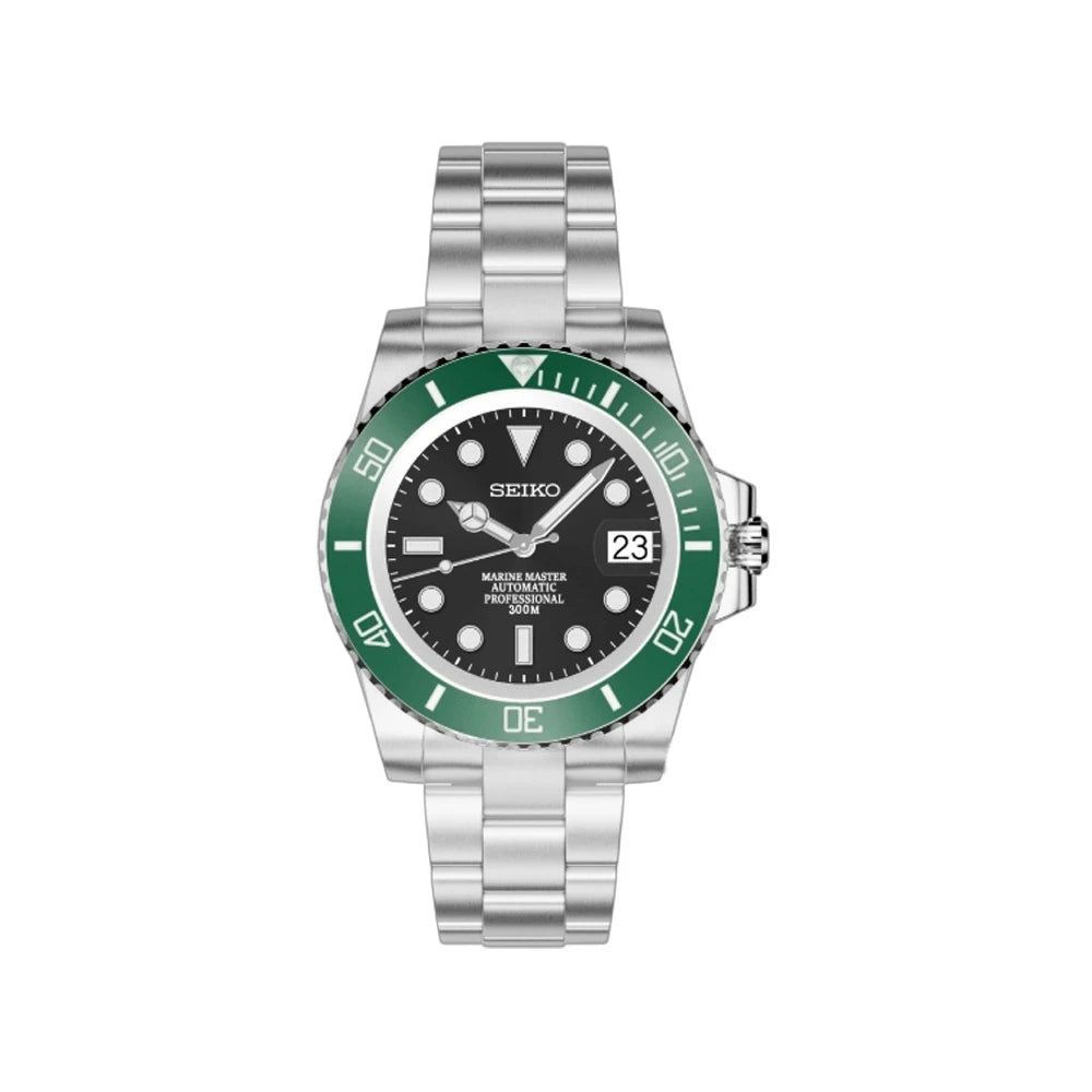 Seiko Mod SubmarinerGreen Ceramic Bezel Marine Master Automatic Diver Watch