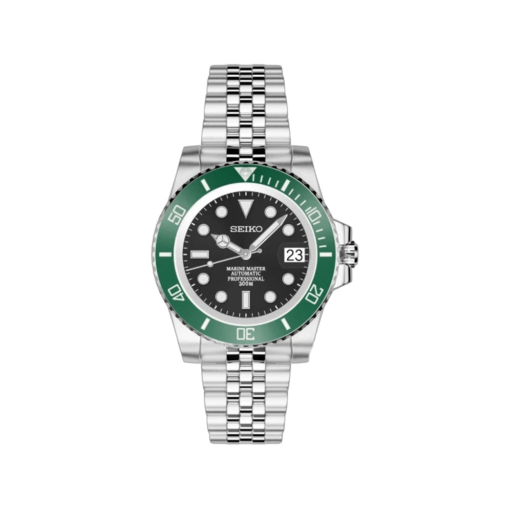Seiko Mod SubmarinerGreen Ceramic Bezel Marine Master Automatic Diver Watch
