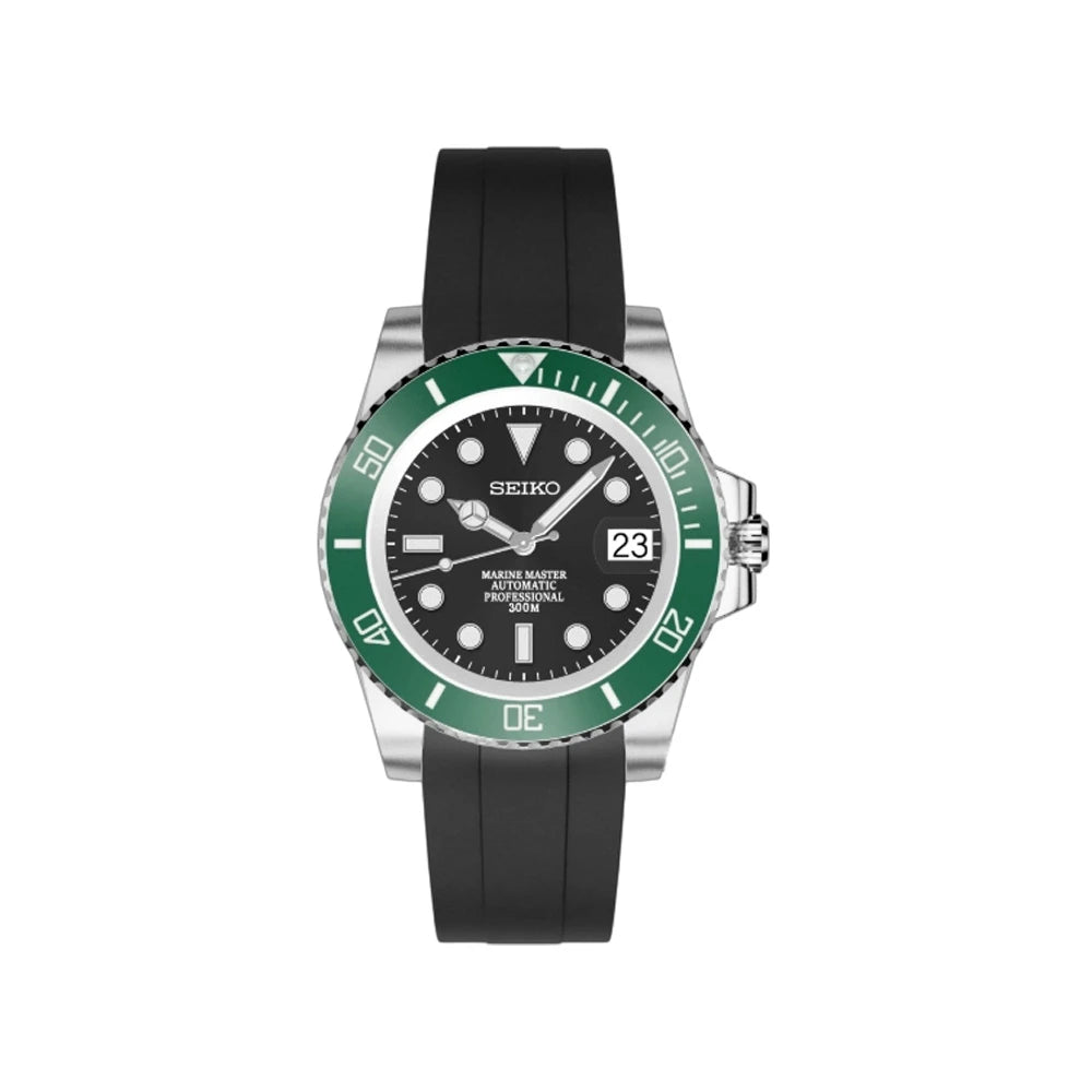 Seiko Mod SubmarinerGreen Ceramic Bezel Marine Master Automatic Diver Watch