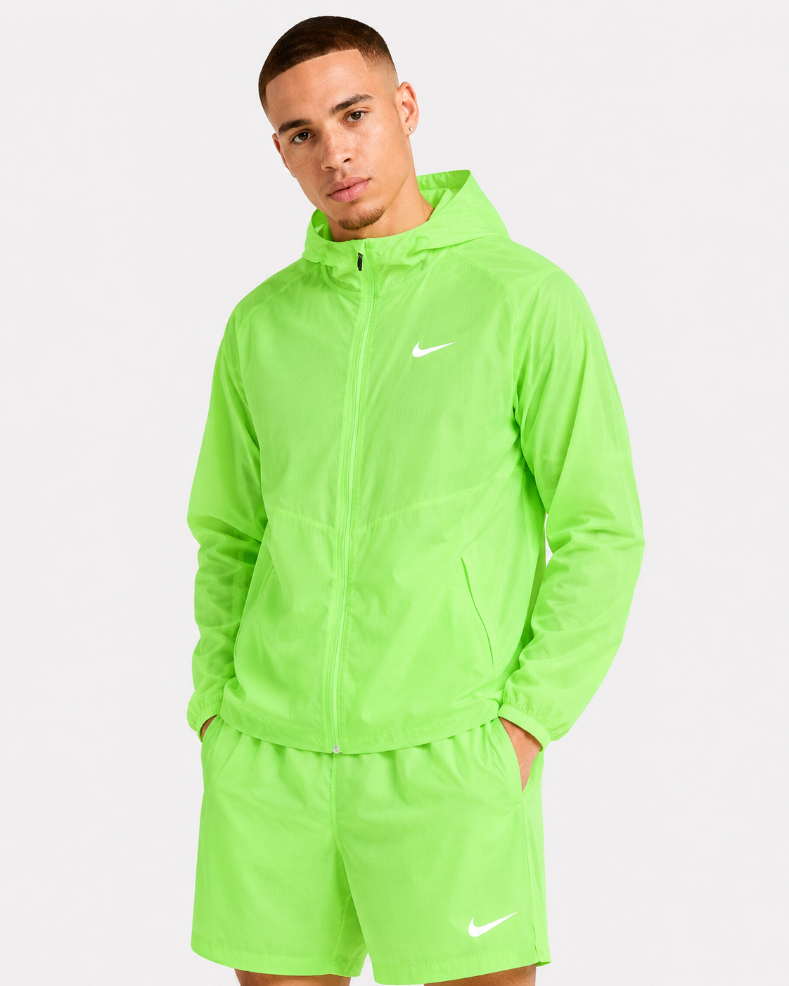 Nike Repel Miler Windrunner Jacket Ghost Green & Green Challenger Shorts Set