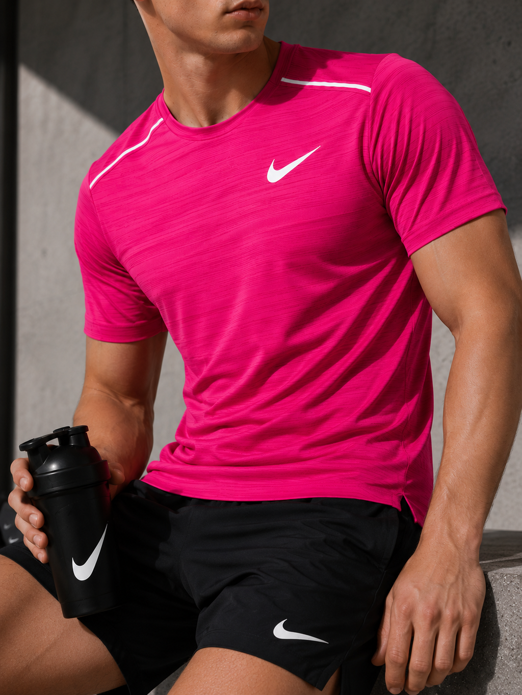 Nike Dri-Fit T-Shirt Hot Pink & Black Dri-Fit Shorts Set